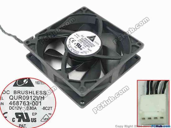 144142 Delta Electronics QUR0912VH Server - Square Fan 8C2T, sq90x90x25mm, w120x4x4, 12V 0.60A Delta Electronics QUR0912VH Server - Square Fan 
