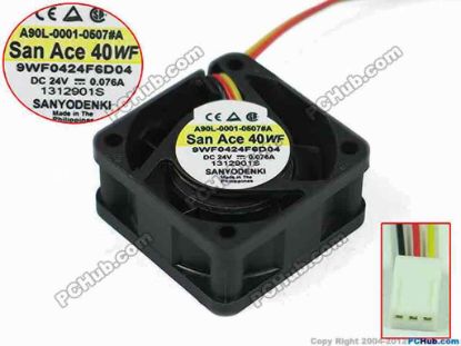 144776 Sanyo Denki 9WF0424F6D04 Server - Square Fan sq40x40x20mm, w80x3x3, 24V 0.076A Sanyo Denki 9WF0424F6D04 Server - Square Fan 