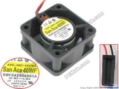 144779 Sanyo Denki 9WF0424H6D05A Server - Square Fan sq40x40x20mm, w30x3x3, 24V 0.08A Sanyo Denki 9WF0424H6D05A Server - Square Fan