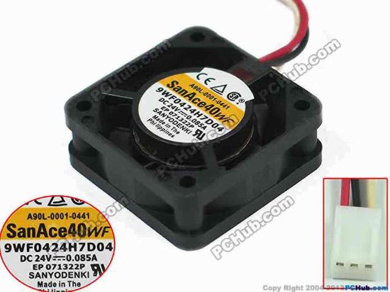 144782 Sanyo Denki 9WF0424H7D04 Server - Square Fan sq40x40x15mm, w30x3x3, 24V 0.085A Sanyo Denki 9WF0424H7D04 Server - Square Fan 