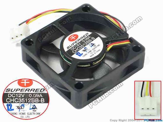 145046 Superred CHC3512BB-B Server - Square Fan sq35x35x10mm, w40x3x3, 12V 0.18A Superred CHC3512BB-B Server - Square Fan 