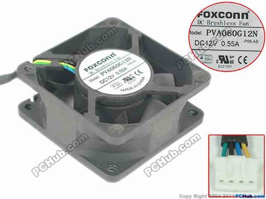 145173 Foxconn PVA060G12N Server - Square Fan P08-AB, sq60X60X25mm, w80x4x4 12V 0.55A  Foxconn PVA060G12N Server - Square Fan 