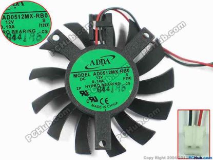 145441 ADDA AD0512MX-RB0 Server - Frameless / GPU Fan Y29X, 12V 0.10A, dia44, ctc35x35x27, w80x2x2 ADDA AD0512MX-RB0 Server - Frameless / GPU Fan Cooling Fan for display card