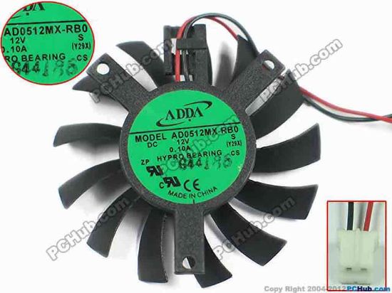 145441 ADDA AD0512MX-RB0 Server - Frameless / GPU Fan Y29X, 12V 0.10A, dia44, ctc35x35x27, w80x2x2 ADDA AD0512MX-RB0 Server - Frameless / GPU Fan Cooling Fan for display card