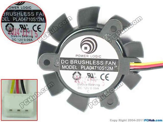 145506 Power Logic PLA04710S12M Server - Frameless / GPU Fan Black, 12V 0.09A, dia37, ctc25, w45x3x3 Power Logic PLA04710S12M Server - Frameless / GPU Fan Cooling Fan for display card