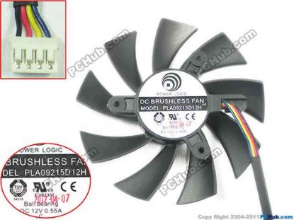 145513 Power Logic PLA09215D12H Server - Frameless / GPU Fan 12V 0.55A, dia87, ctc42, w100x4x4 Power Logic PLA09215D12H Server - Frameless / GPU Fan Cooling Fan for display card