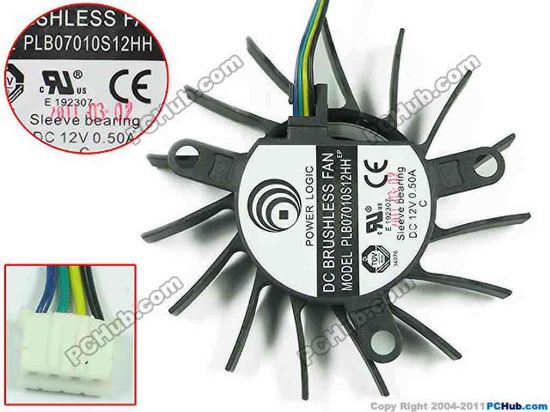 145516 Power Logic PLB07010S12HH Server - Frameless / GPU Fan 12V 0.5A, dia70, ctc53x48x37, w80x4x4 Power Logic PLB07010S12HH Server - Frameless / GPU Fan Cooling Fan for display card