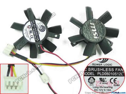 145521 Power Logic PLD05010S12L Server - Frameless / GPU Fan 12V 0.1A, dia45, ctc32, w80x5x4 Power Logic PLD05010S12L Server - Frameless / GPU Fan Cooling Fan for display card MSI GT440 N440GT V5 GT430