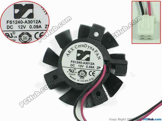 145578 ARX FS1240-A3012A Server - Frameless / GPU Fan 12V 0.09A, dia36, ctc25x25x20, w65x2x2 ARX FS1240-A3012A Server - Frameless / GPU Fan Cooling Fan for display card