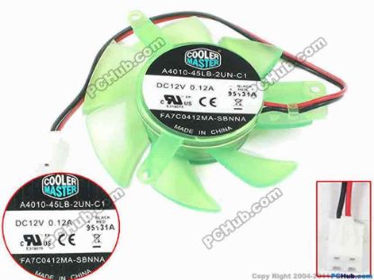145593 Cooler Master A4010-45LB-2UN-C1 Server - Frameless / GPU Fan FA7C0412MA-SBNNA, 12V 0.12A, dia45, ctc39, w70x2x2 Cooler Master A4010-45LB-2UN-C1 Server - Frameless / GPU Fan Cooling Fan for display card