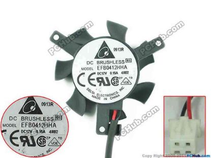 145610 Delta Electronics EFB0412HHA Server - Frameless / GPU Fan -6R02, 12V 0.15A, dia35, ctc35, w60x2x2 Delta Electronics EFB0412HHA Server - Frameless / GPU Fan Cooling Fan for display card