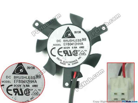 145610 Delta Electronics EFB0412HHA Server - Frameless / GPU Fan -6R02, 12V 0.15A, dia35, ctc35, w60x2x2 Delta Electronics EFB0412HHA Server - Frameless / GPU Fan Cooling Fan for display card
