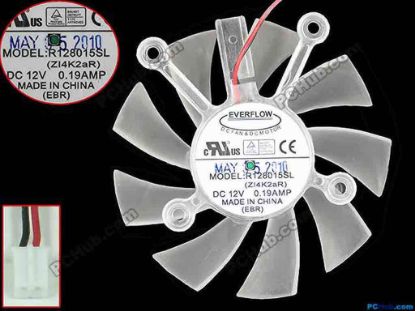 145622 Everflow R128015SL Server - Frameless / GPU Fan Zl4K2aR, 12V 0.19A, W80x2x2, D75x15x C43, Trans W Everflow R128015SL Server - Frameless / GPU Fan Cooling Fan for display card Asus 9600