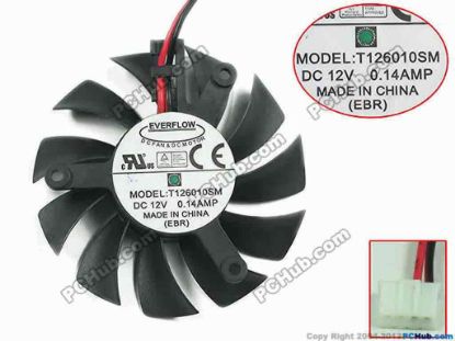 145636 Everflow T126010SM Server - Frameless / GPU Fan 12V 0.14A, dia55, ctc39, w40x2x2 Everflow T126010SM Server - Frameless / GPU Fan Cooling Fan for display card