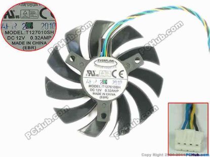 145637 Everflow T127010SH Server - Frameless / GPU Fan Black, 12V 0.32A ,dia75, ctc40, w90x4x4 Everflow T127010SH Server - Frameless / GPU Fan Cooling Fan for display card