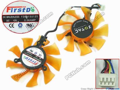 145658 Firstd FD8015U12S Server - Frameless / GPU Fan 12V 0.50A, W50x7x2, D75xC39, Trans Orange, 2 Fans Firstd FD8015U12S Server - Frameless / GPU Fan Cooling Fan for display card GTX 670 TwinCooler 