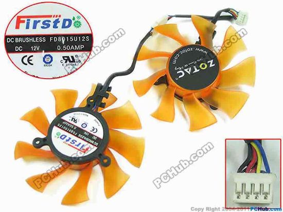 145658 Firstd FD8015U12S Server - Frameless / GPU Fan 12V 0.50A, W50x7x2, D75xC39, Trans Orange, 2 Fans Firstd FD8015U12S Server - Frameless / GPU Fan Cooling Fan for display card GTX 670 TwinCooler 
