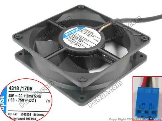 146179 ebm-papst 4318 /17DV Server - Square Fan sq120x120x32mm, w80x4x4, 48V 5.4W ebm-papst 4318 /17DV Server - Square Fan 