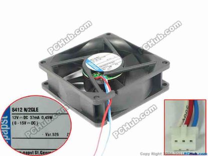 146284 ebm-papst 8412 N/2GLE Server - Square Fan sq80x80x25mm, 3-wire, 12V 0.45W ebm-papst 8412 N/2GLE Server - Square Fan 