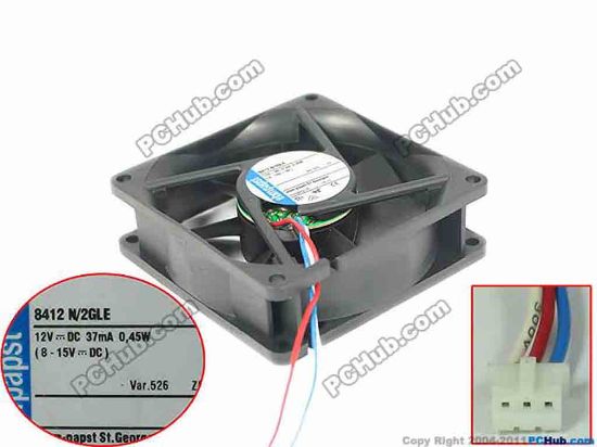 146284 ebm-papst 8412 N/2GLE Server - Square Fan sq80x80x25mm, 3-wire, 12V 0.45W ebm-papst 8412 N/2GLE Server - Square Fan 