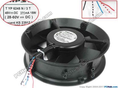 146396 ebm-papst TYP 6248 N/3T Server - Round Fan dia172x172x50mm, w50x5x5, 48V 18W ebm-papst TYP 6248 N/3T Server - Round Fan