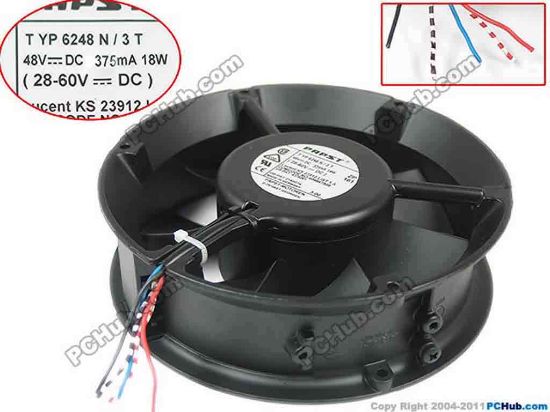 146396 ebm-papst TYP 6248 N/3T Server - Round Fan dia172x172x50mm, w50x5x5, 48V 18W ebm-papst TYP 6248 N/3T Server - Round Fan