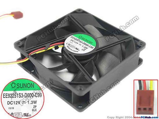 146593 SUNON EE92251S3-D000-C99 Server - Square Fan sq92x92x25mm, 3-wire, 12V 1.3W SUNON EE92251S3-D000-C99 Server - Square Fan 