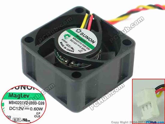 146611 SUNON MB40201V2-0000-G99 Server - Square Fan sq40x40x20mm, w80x3x3, 12V 0.60W SUNON MB40201V2-0000-G99 Server - Square Fan 