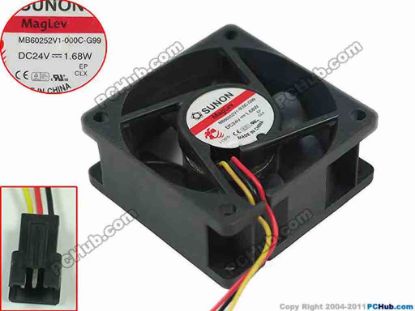 146619 SUNON MB60252V1-000C-G99 Server - Square Fan sq60x60x25mm, 3-wire, 24V 1.68W SUNON MB60252V1-000C-G99 Server - Square Fan