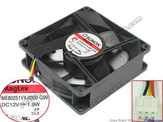 146656 SUNON ME80251VX-0000-G99 Server - Square Fan sq80x80x25mm, w180x3x3, DC 12V 1.9W SUNON ME80251VX-0000-G99 Server - Square Fan