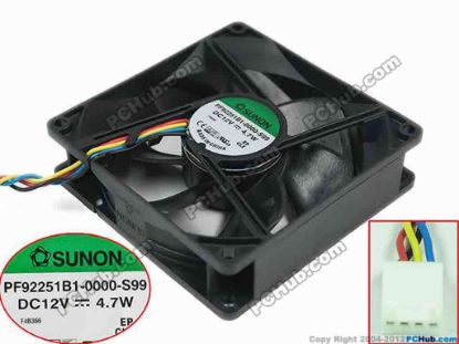 146678 SUNON PF92251B1-0000-S99 Server - Square Fan sq92x92x25mm, w80x4x4, 12V 4.7W SUNON PF92251B1-0000-S99 Server - Square Fan 