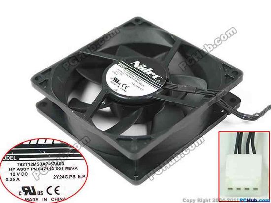 146743 Nidec T92T12MS3A7-57A03 Server - Square Fan sq92x92x25mm, w90x4x4, 12V 0.35A Nidec T92T12MS3A7-57A03 Server - Square Fan 