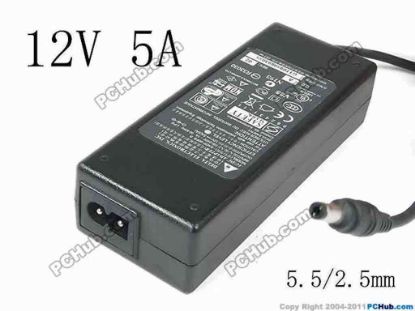 146764 Delta Electronics EADP-60FB AC Adapter 5V-12V 12V 5A, 5.5/2.5mm, 2-Prong, New Delta Electronics EADP-60FB AC Adapter 5V-12V 