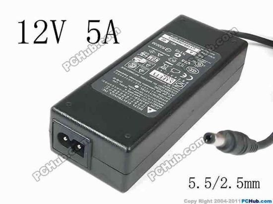 146764 Delta Electronics EADP-60FB AC Adapter 5V-12V 12V 5A, 5.5/2.5mm, 2-Prong, New Delta Electronics EADP-60FB AC Adapter 5V-12V 