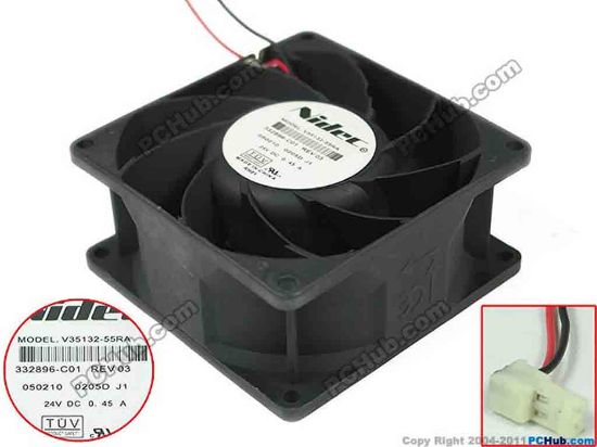 146887 Nidec V35132-55RA Server - Square Fan sq80x80x38mm, w80x2x2, 24V 0.45A Nidec V35132-55RA Server - Square Fan