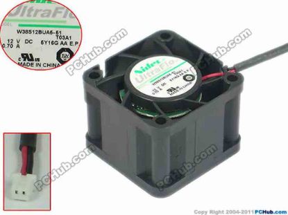 146906 Nidec W38S12BUA5-51 Server - Square Fan T03A1, sq38x38x28mm, 2-wire, 12V 0.70A Nidec W38S12BUA5-51 Server - Square Fan 