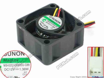 147026 SUNON MB40201VX-000U-G99 Server - Square Fan DC 12V 1.38W, 40x40x20mm, w40x3x3 SUNON MB40201VX-000U-G99 Server - Square Fan