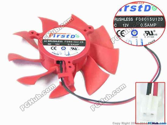 147038 Firstd FD8015U12D Server - Frameless / GPU Fan 12V 0.5A, 74 mm Dia. 38.5mm c.t.c, 2-wire, Red Firstd FD8015U12D Server - Frameless / GPU Fan 