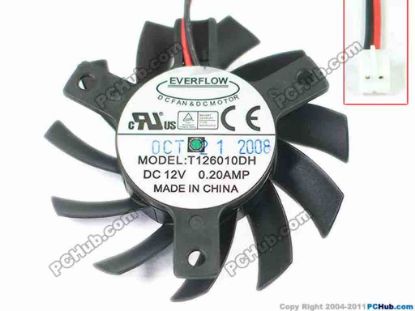 147044 Everflow T126010DH Server - Frameless / GPU Fan 12V 0.20A, 55 mm Dia. 39mm c.t.c, Black Everflow T126010DH Server - Frameless / GPU Fan s<br />