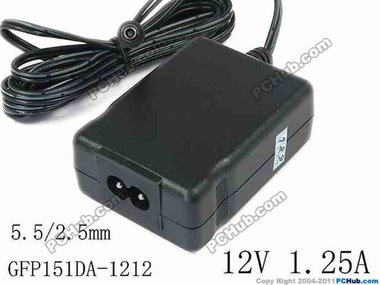 147061 GME GFP151DA-1212 AC Adapter 5V-12V GFP151DA-1212, 12V 1.25A, Barrel 5.5/2.5mm, 2P, Ne GME GFP151DA-1212 AC Adapter 5V-12V 