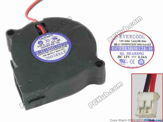 147096 EverCool EC5015HH12E-B Server - Blower Fan w50x2x2, 50x50x15mm, 12V 0.24A EverCool EC5015HH12E-B Server - Blower Fan 