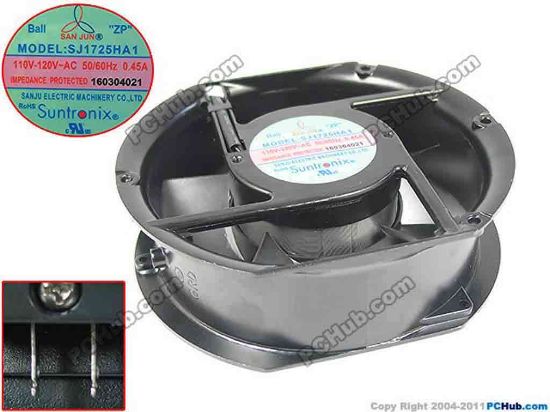 147099 San Jun / Suntronic SJ1725HA1 Server - Round Fan 110V-120V~AC 50/60Hz 0.65A, 0.45A,170x170x51mm, 2- San Jun / Suntronic SJ1725HA1 Server - Round Fan 