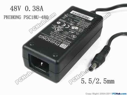147103 PHIHONG PSC18U-480 AC Adapter- Laptop 48V 0.38A 18W, Barrel 5.5/2.5mm, IEC C14 PHIHONG PSC18U-480 AC Adapter- Laptop 