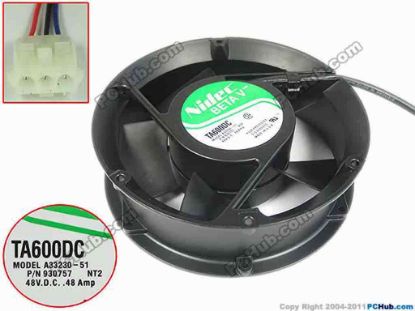 147249 Nidec A33230-51 Server - Round Fan NT2, dia170x170x51mm, 3-wire, 48V 0.48A Nidec A33230-51 Server - Round Fan 