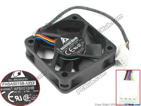147565 Delta Electronics AFB0512HB Server - Square Fan H120, sq50x50x15mm, w80x4x4, 12V 0.15A Delta Electronics AFB0512HB Server - Square Fan 