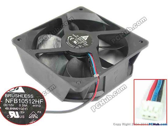 148540 Delta Electronics NFB10512HF Server - Square Fan H113, DC 12V 0.39A, 105x105x32mm Delta Electronics NFB10512HF Server - Square Fan 