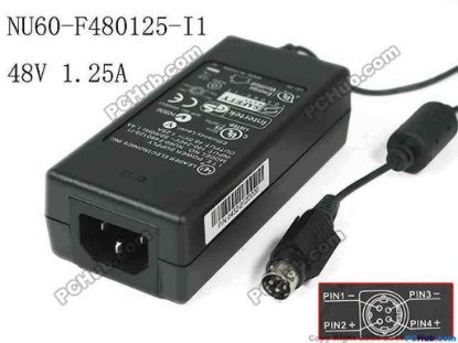 148576 LEI / Leader NU60-F480125-I1 AC Adapter- Laptop 48V 1.25A, 4P, P1&3=V+ Big, P2&4=V-, C14 LEI / Leader NU60-F480125-I1 AC Adapter- Laptop 
