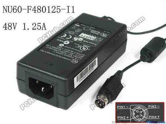 148576 LEI / Leader NU60-F480125-I1 AC Adapter- Laptop 48V 1.25A, 4P, P1&3=V+ Big, P2&4=V-, C14 LEI / Leader NU60-F480125-I1 AC Adapter- Laptop 