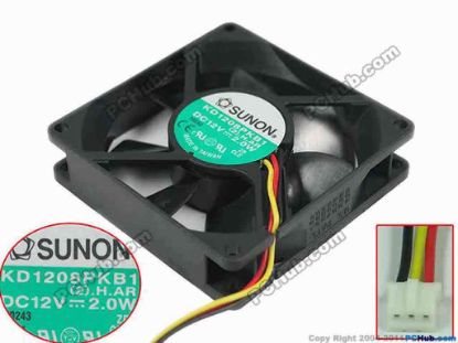 148942 SUNON KD1208PKB1 Server - Square Fan (2).H.AR, sq80x80x20mm, w80x3x3, DC 12V 2.0W SUNON KD1208PKB1 Server - Square Fan 