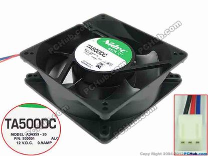 149186 Nidec A34359-26 Server - Square Fan ALC, sq127x127x38mm, 3-wire, DC 12V 0.90A, Steel Nidec A34359-26 Server - Square Fan 